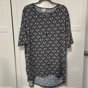 LulaRoe Geometric Teal, Pink and Yellow Irma Hi-Lo Tunic Size XL NWT